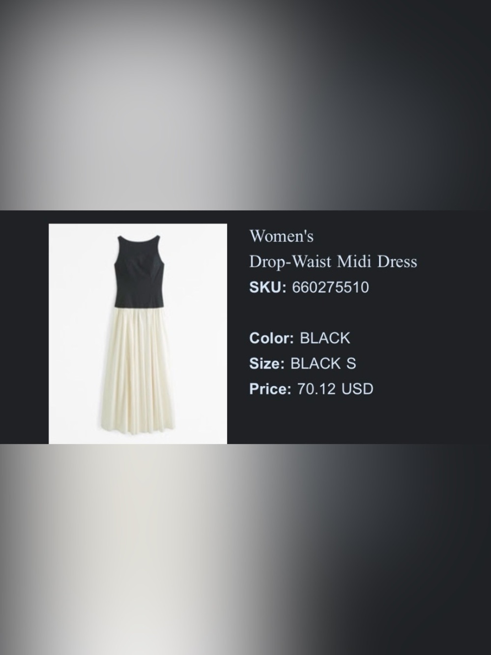 Women's Black Drop-Waist Dress with Cream Skirt